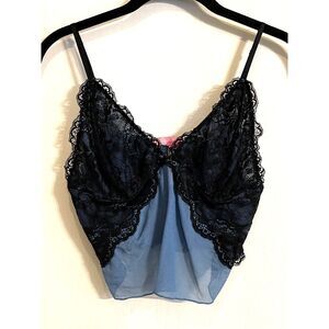 Sugar Thrillz Blue Y2K 90s Lace Slip Babydoll Crop Top   Women's Size Large